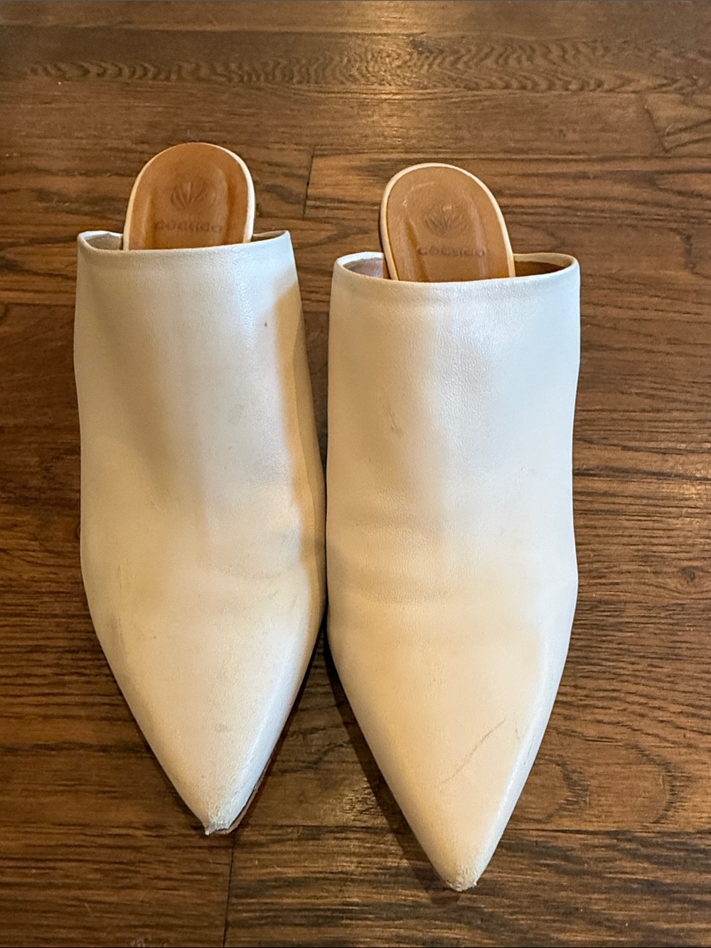 COCLICO Cream Pointed-Toe Leather Mules